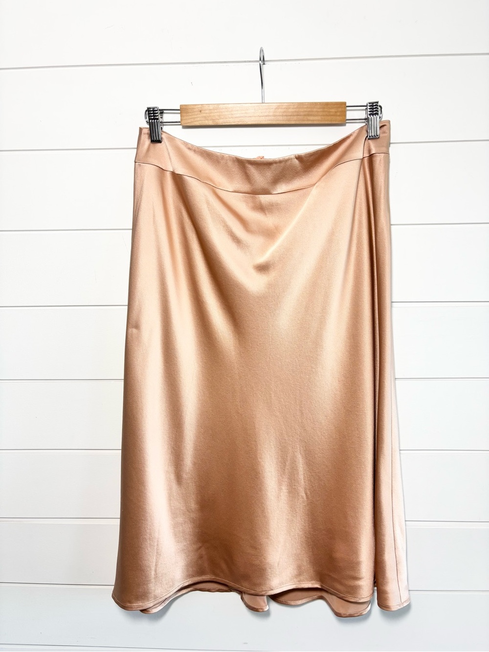 Talbots Pure Silk Midi Skirt Rose Gold Champagne Satin A-Line Size 10